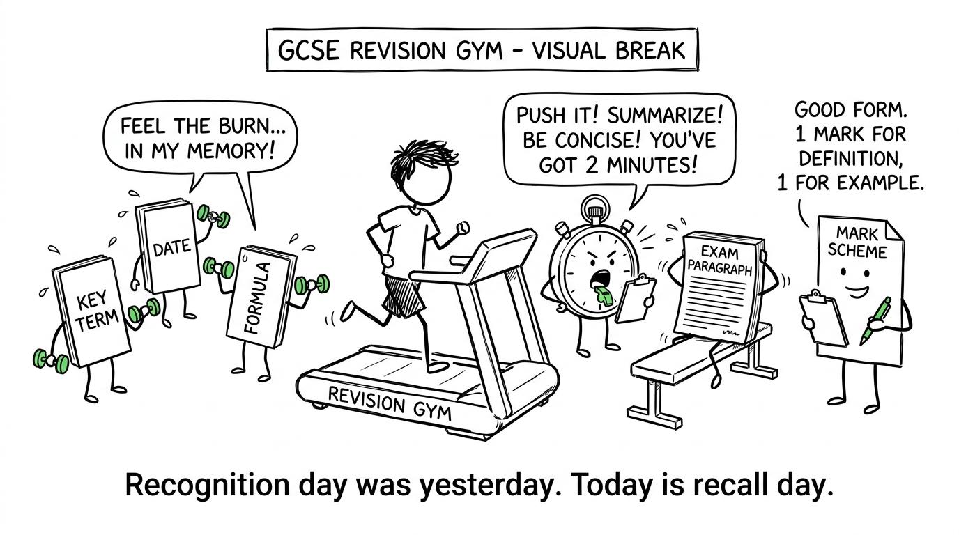 Flashcards, a stopwatch and a mark scheme train in a revision gym