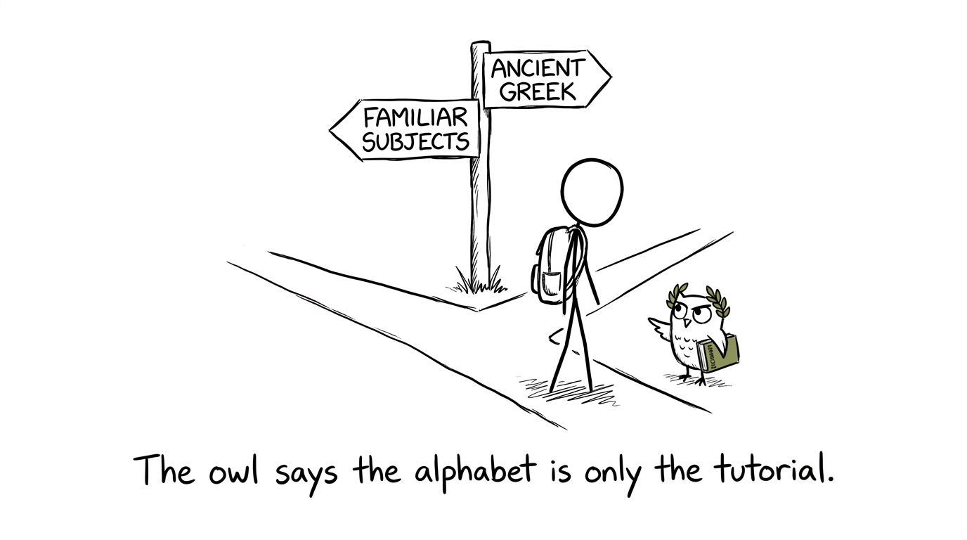 A student meets an unusually demanding owl at the A Level subject-choice crossroads
