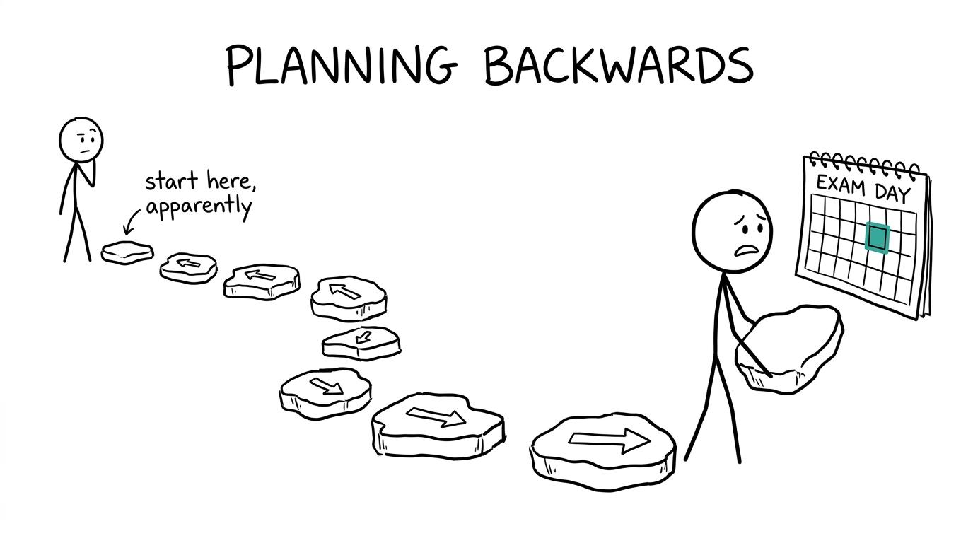 A student building stepping stones backwards from exam day