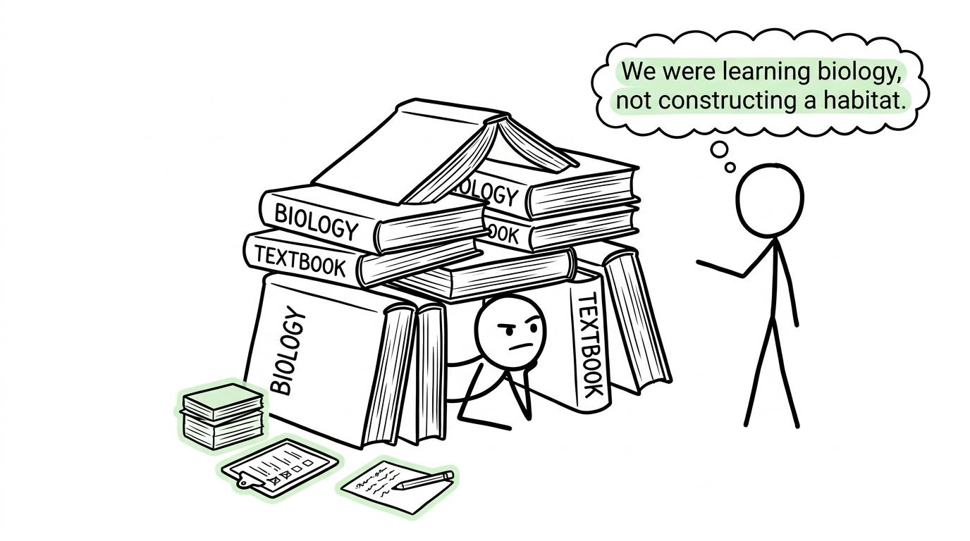 A student accidentally turns Biology revision into habitat construction