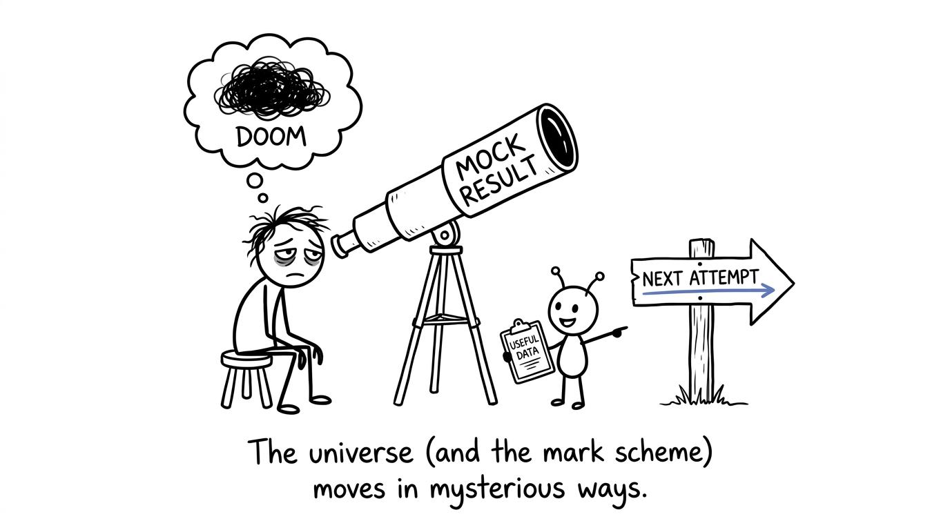 A student discovers that a disappointing astronomy mock is useful data rather than doom
