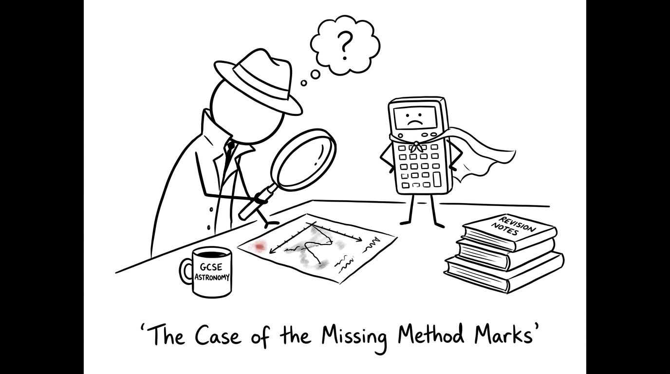 A student detective and calculator sidekick investigate missing method marks
