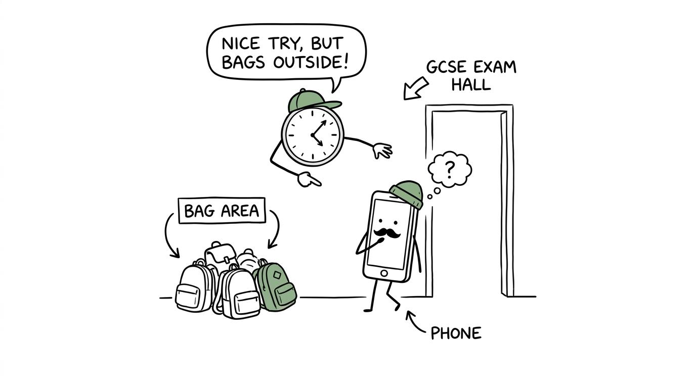 A disguised mobile phone being directed away from the exam hall