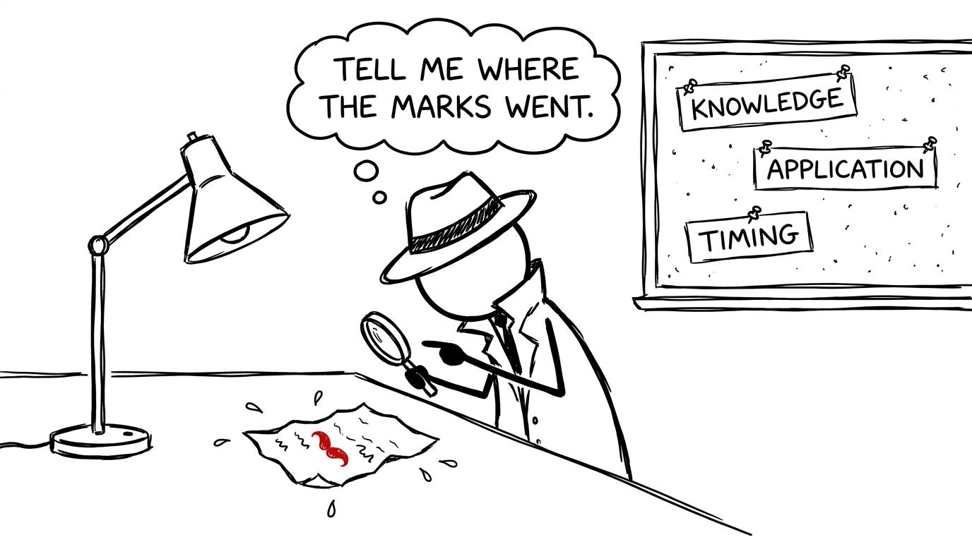 A student investigates a past paper to discover where the marks went