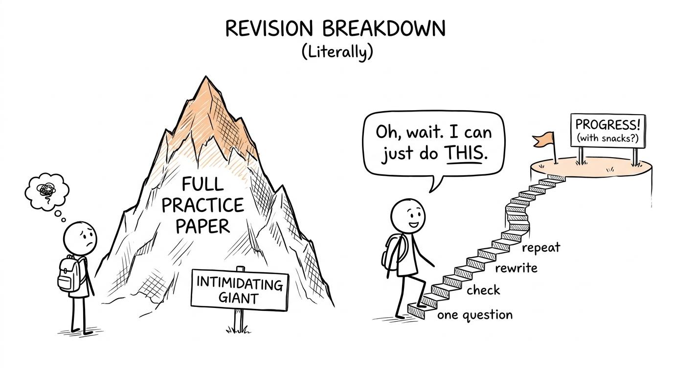 A huge practice paper becomes manageable when divided into small steps