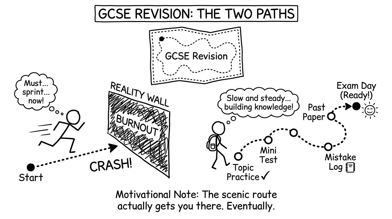 The revision map with checkpoints, not a sprint into a wall