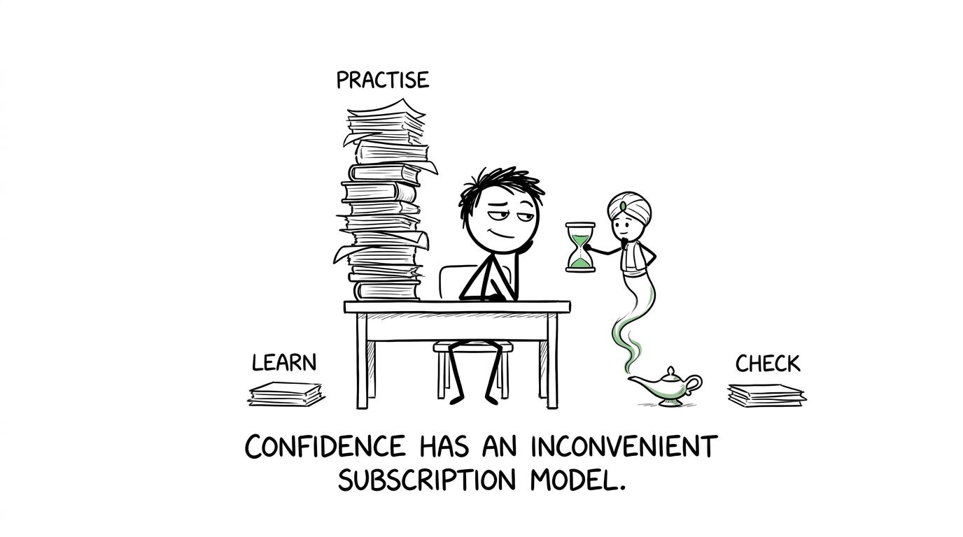 A revision desk reveals that the practice pile is always the largest
