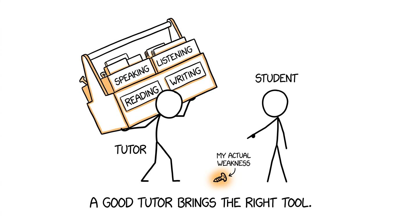 A tutor selects the right tool for a student's actual language weakness
