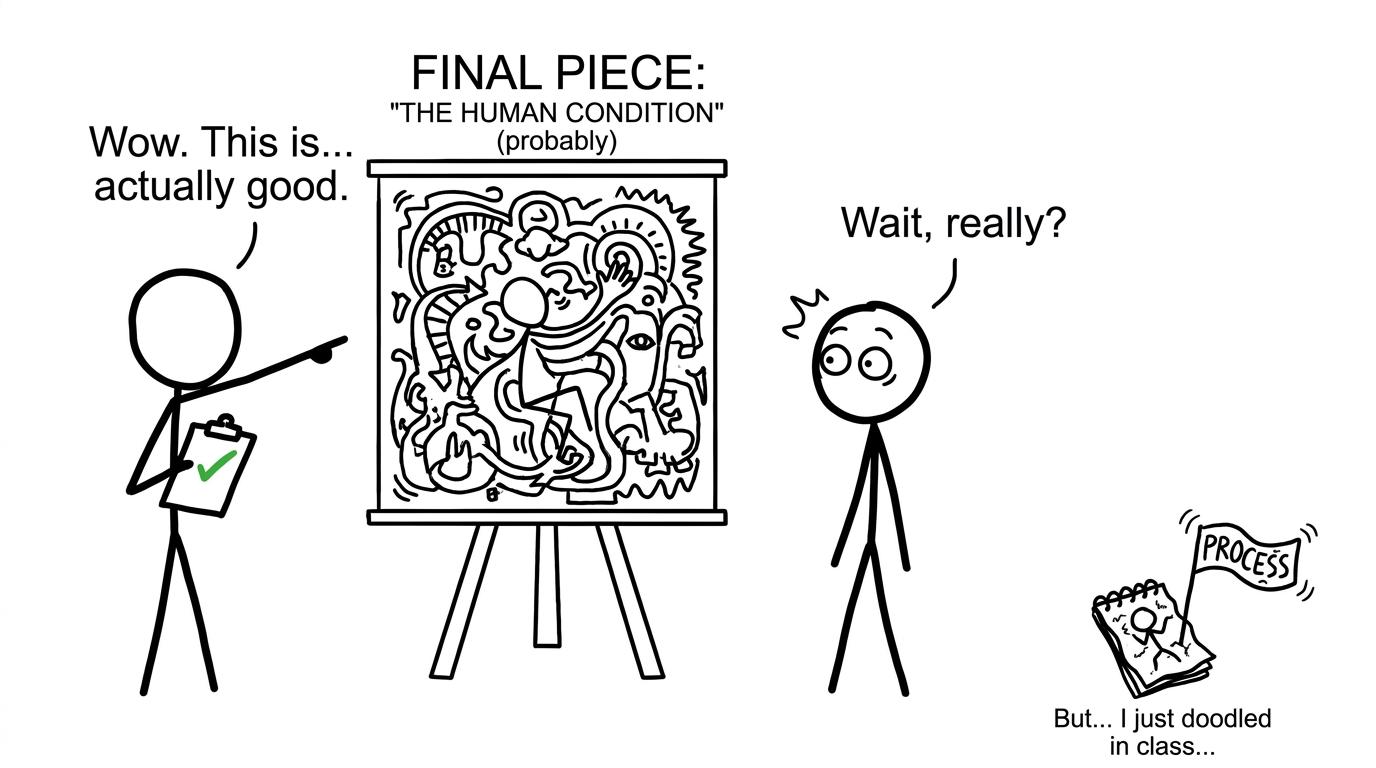 A neglected sketchbook reminds a student that the creative process matters