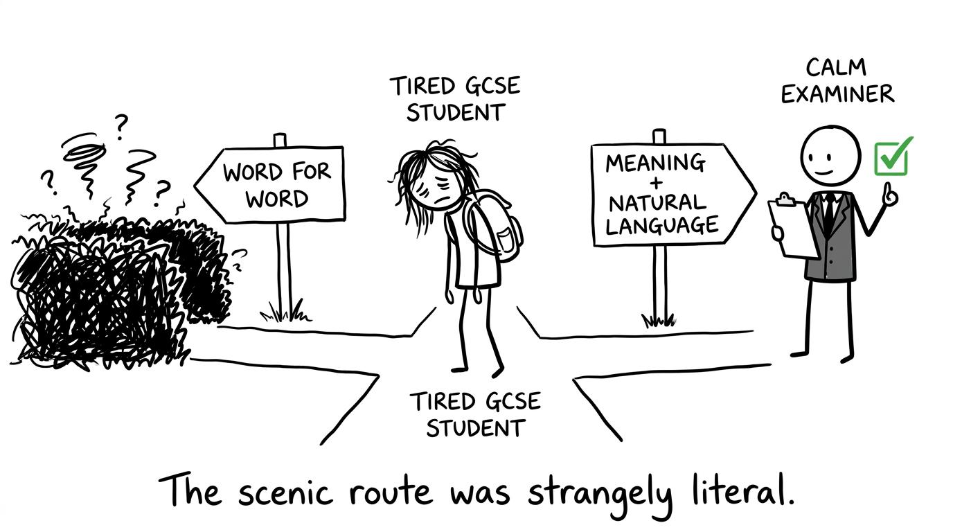 A student chooses between literal translation and meaningful natural language