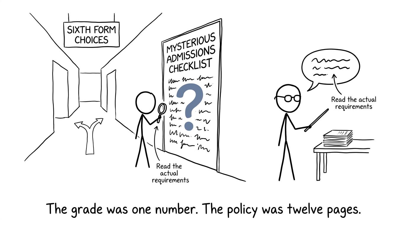 A student discovers that one grade is shorter than the admissions policy