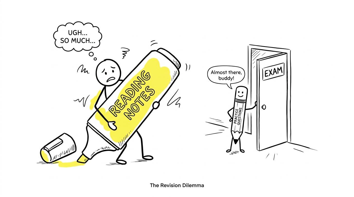 A giant highlighter discovers that practice questions reached the exam door first