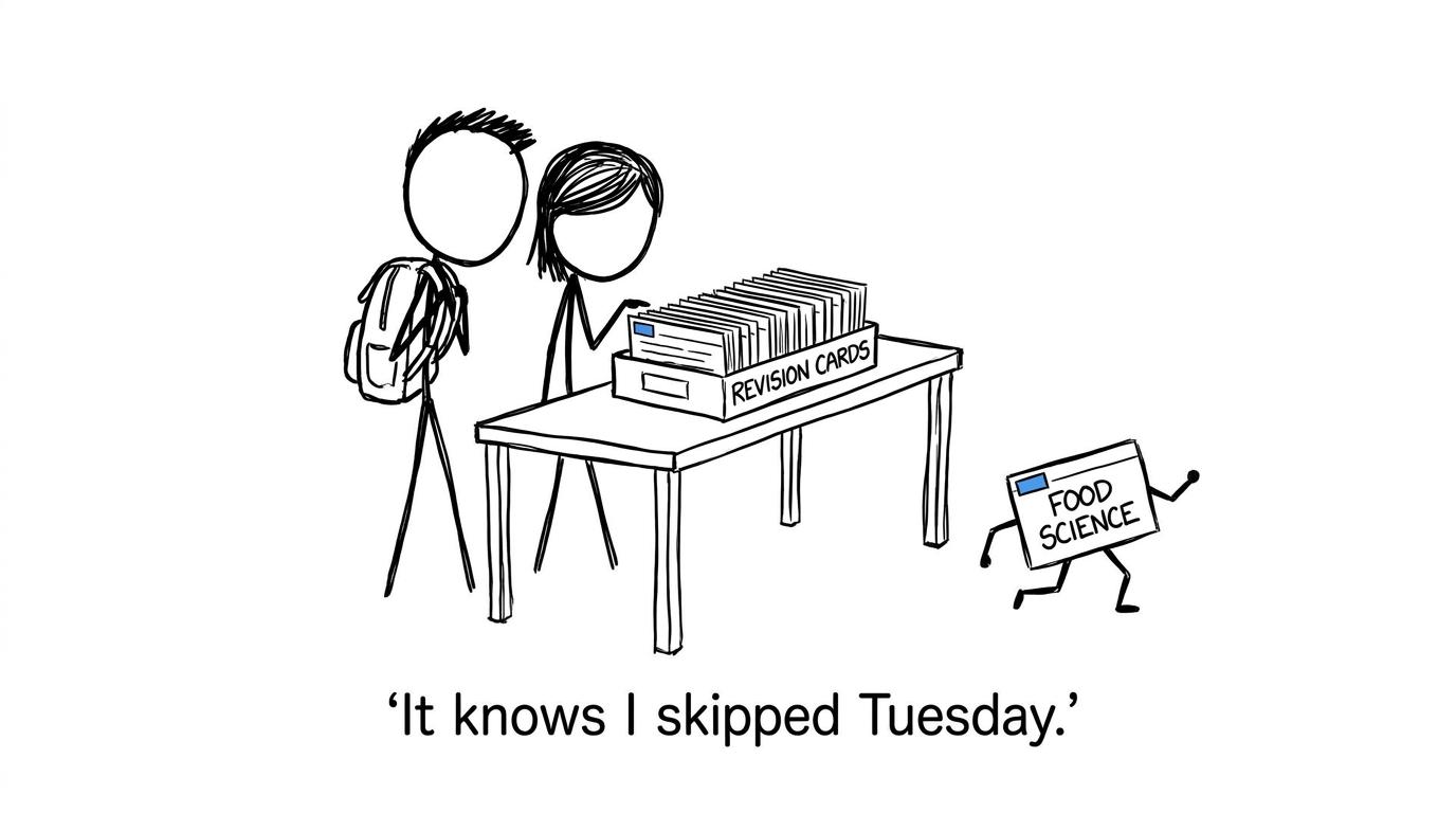Revision cards discover that food science was skipped