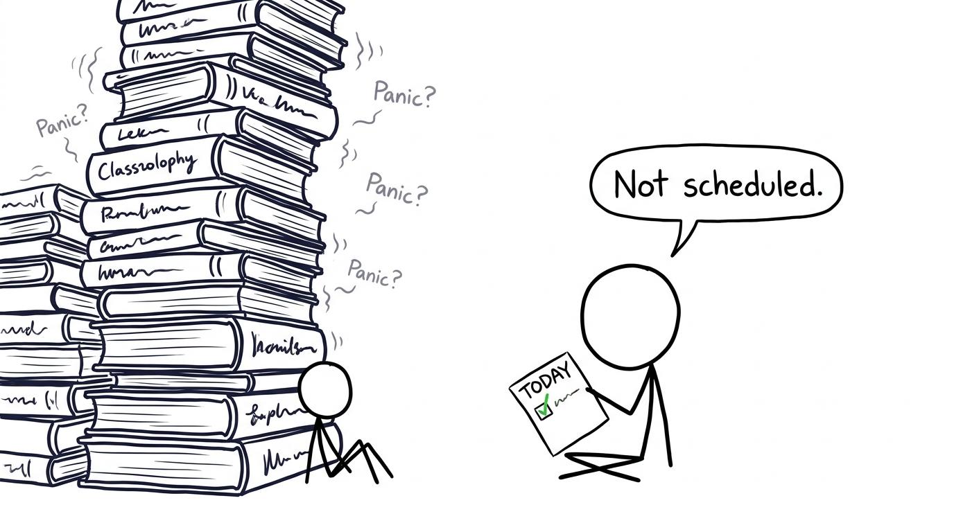 A calm student refusing to schedule panic