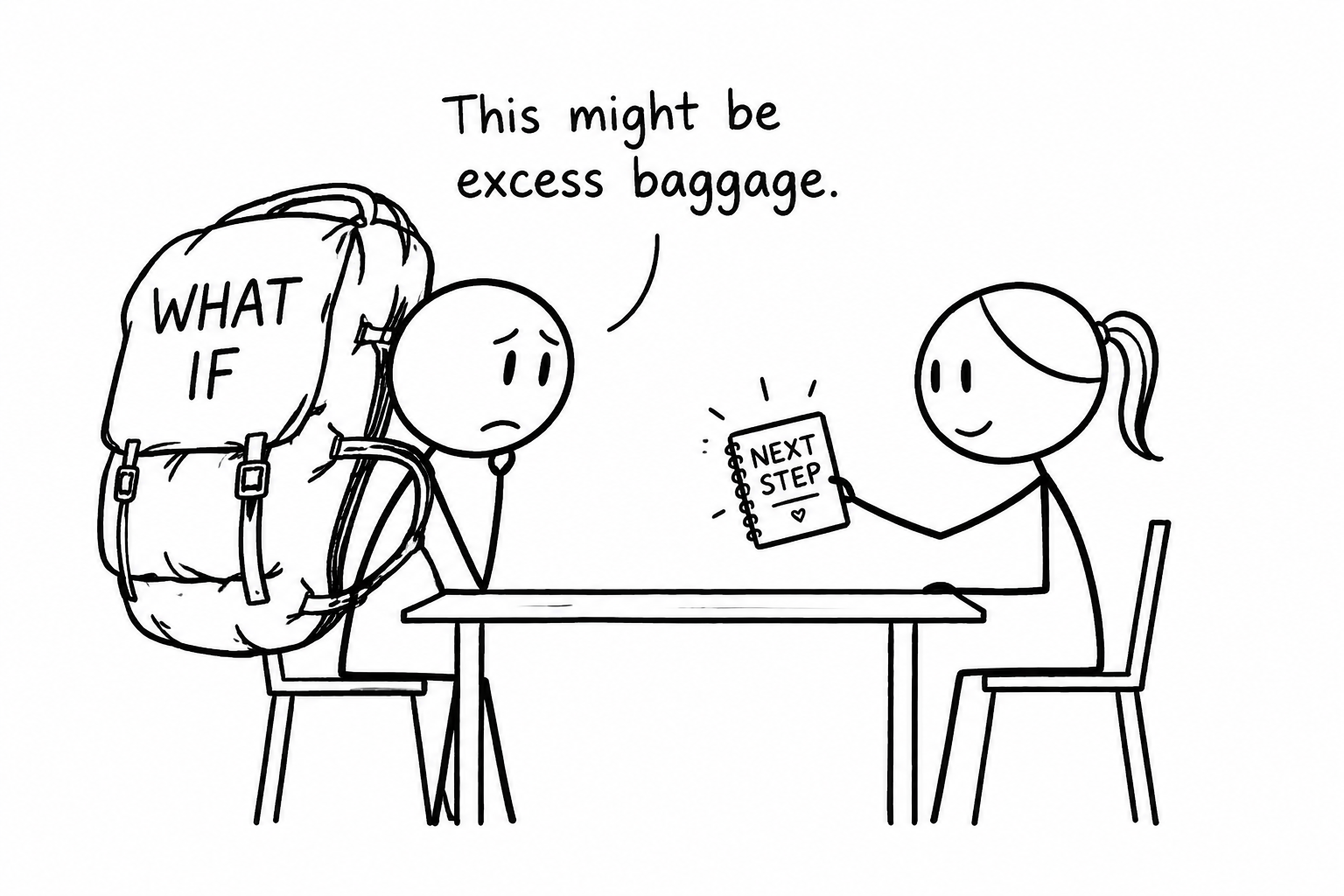 A student swaps a huge bag of worries for one small next step