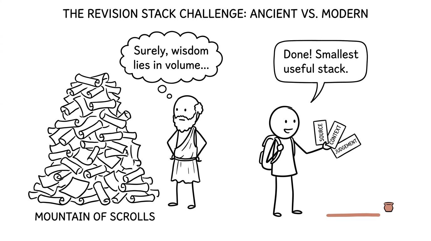 A student defeats a mountain of scrolls with three useful cards
