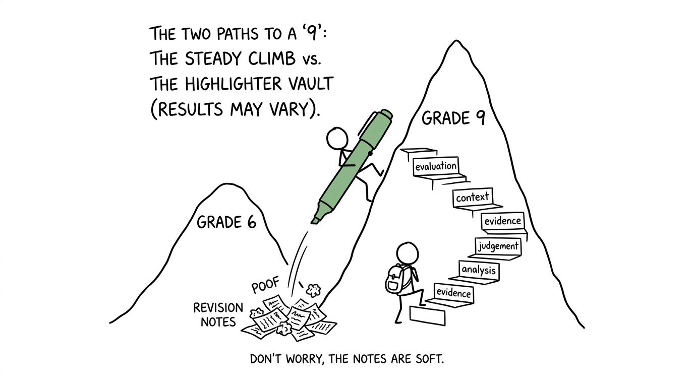 A student discovers that the route from grade 6 to grade 9 is a staircase of evidence, analysis and judgement