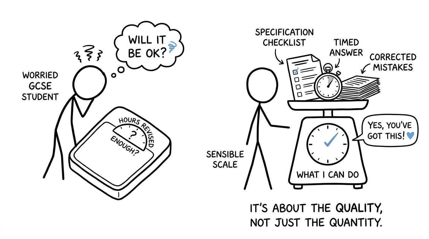 A worried student weighs revision hours against evidence of what they can actually do