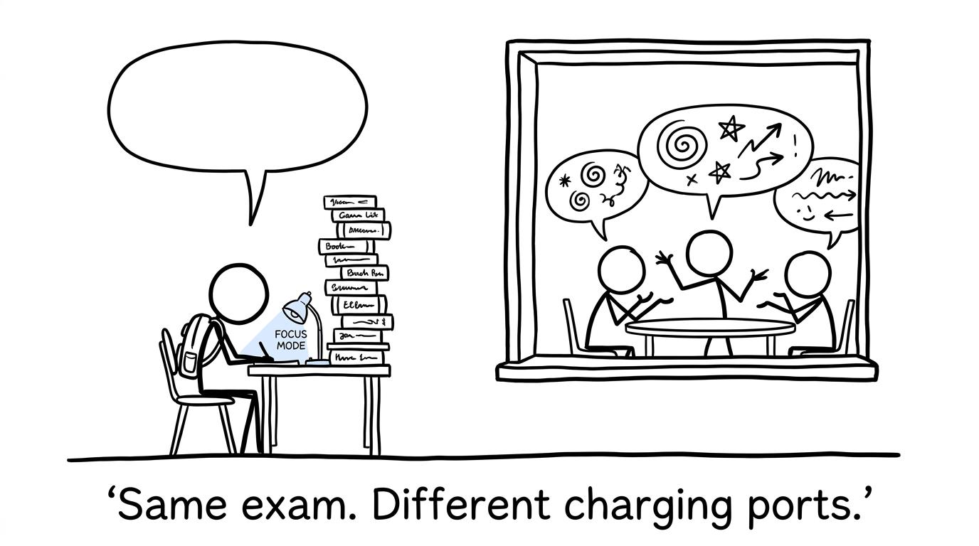 A student choosing between solo and group revision