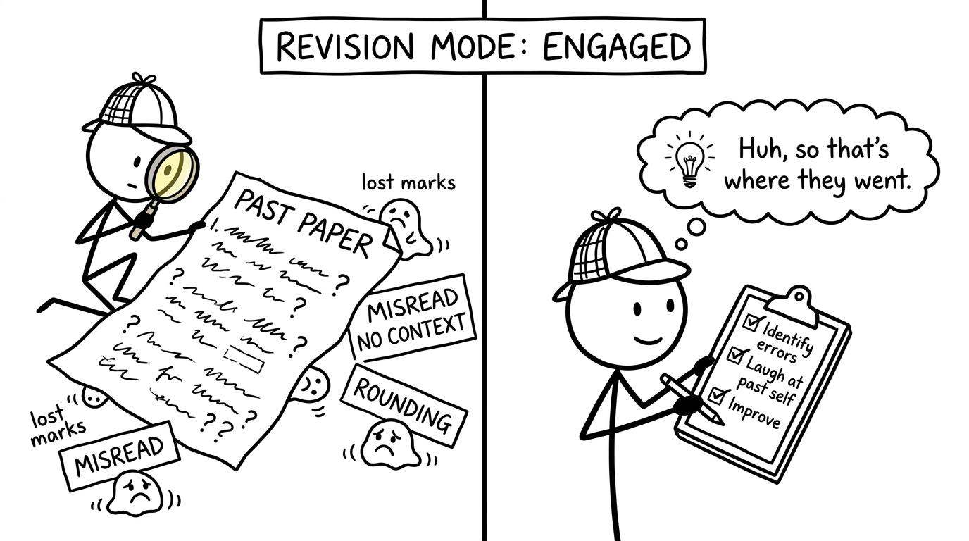 A student detective searches a past paper for hidden lost marks
