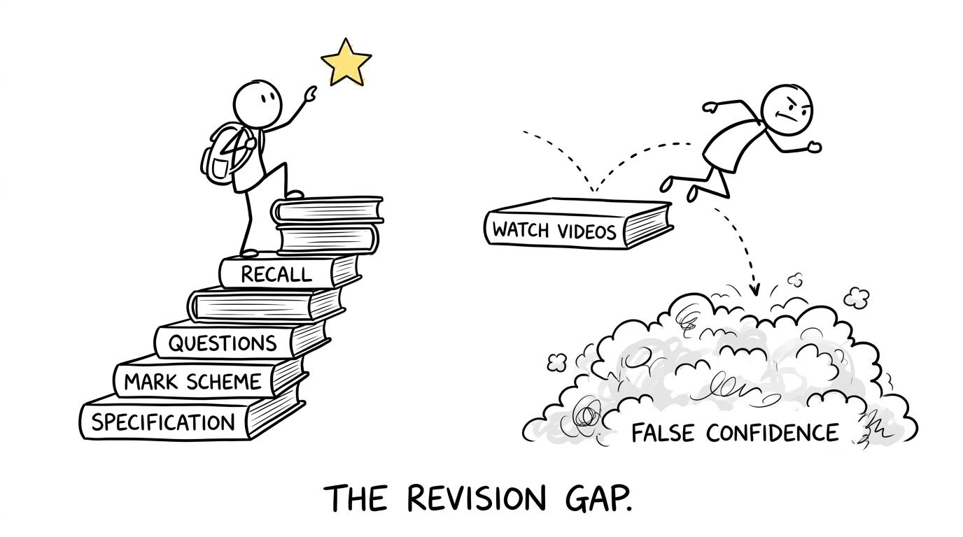 A student builds a staircase from the specification to a star