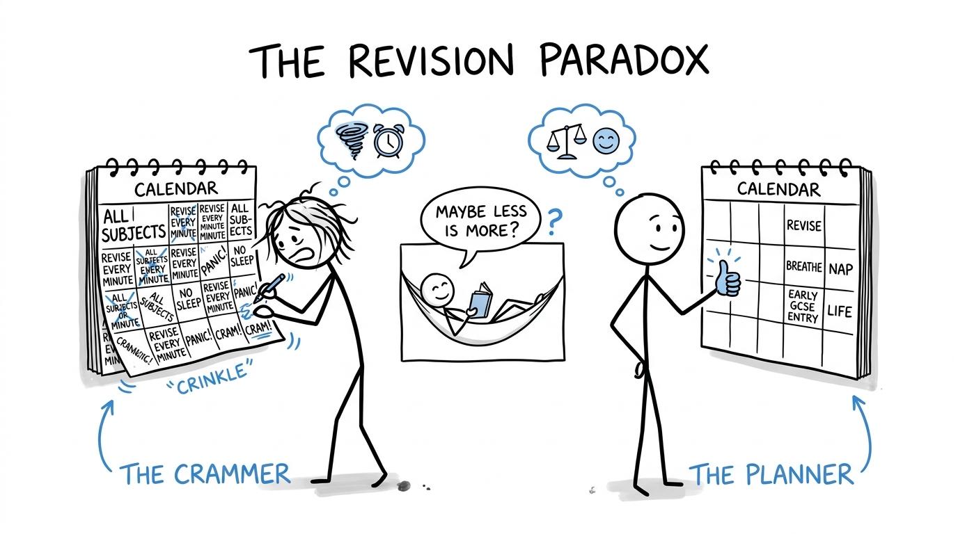 Two revision calendars showing overload and a balanced workload