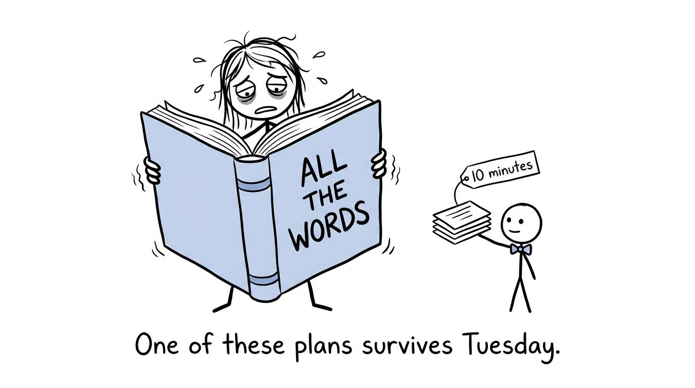 A student choosing between impossible cramming and manageable daily vocabulary revision
