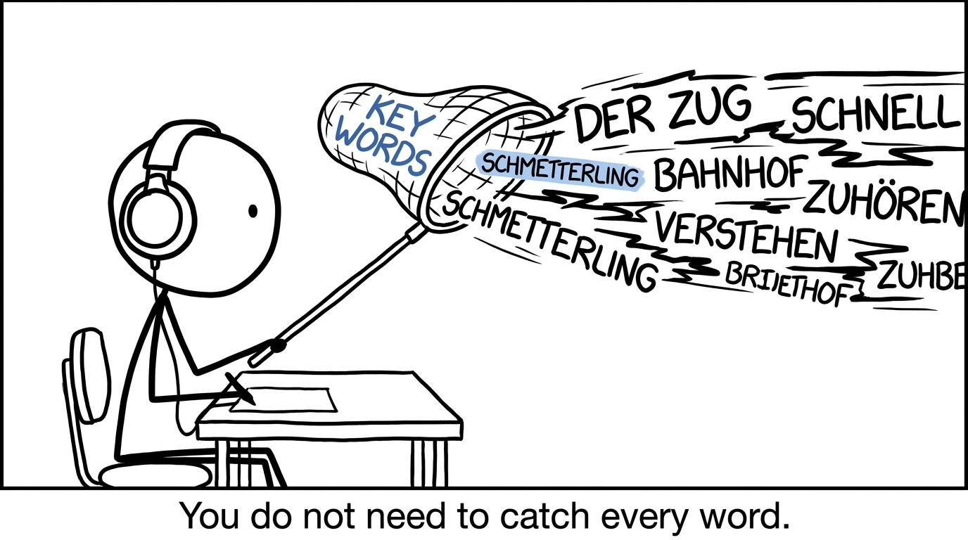A student catches key words instead of every passing word