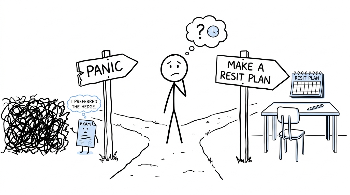 A student chooses between panic and making a calm resit plan