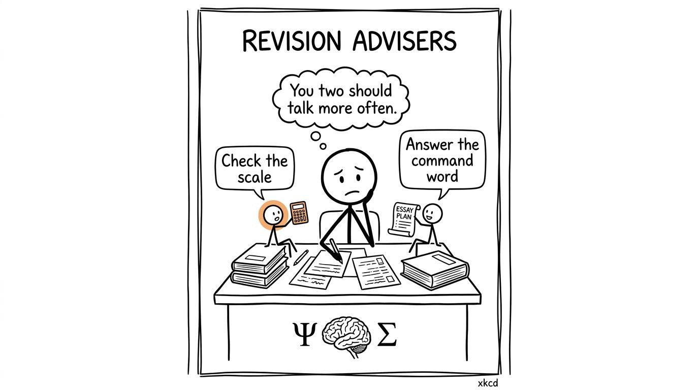 A calculator and an essay plan give revision advice