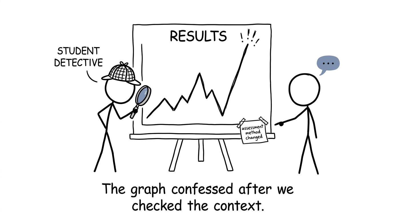 A student detective discovers that assessment context explains a dramatic results graph