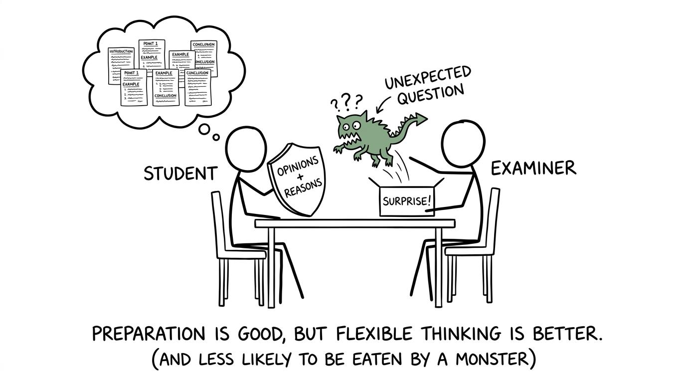 A prepared student meeting an unexpected speaking question