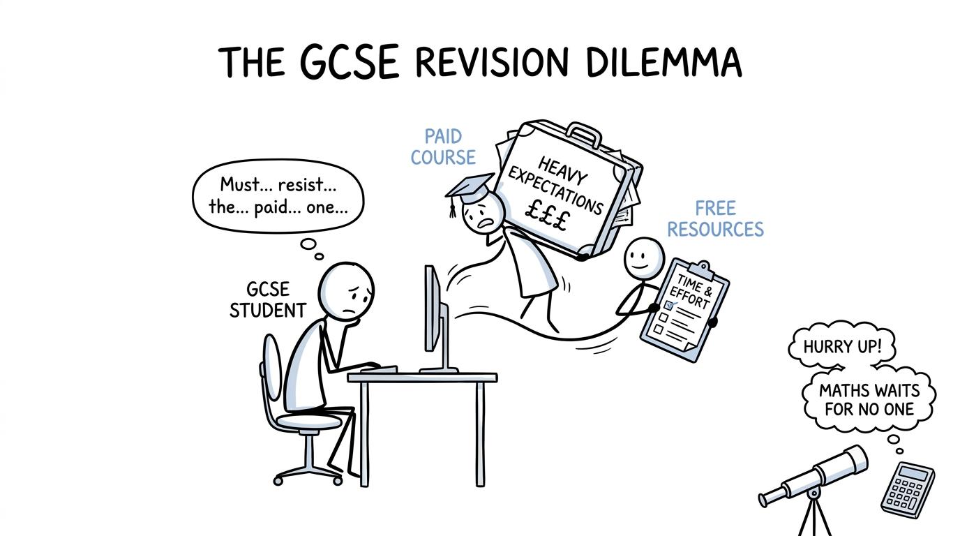 A student compares a paid course with free revision resources
