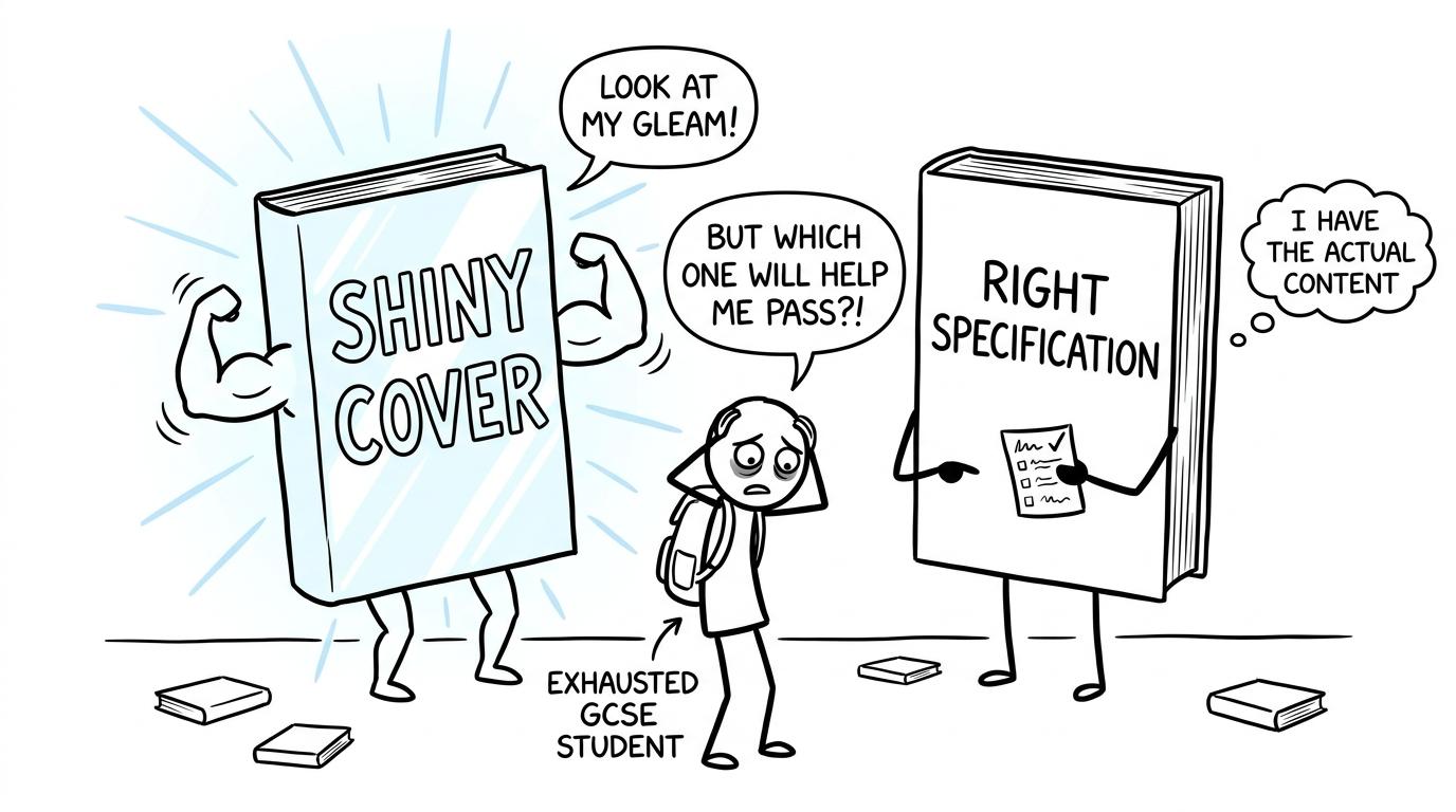 A student choosing between a shiny book and the correct specification
