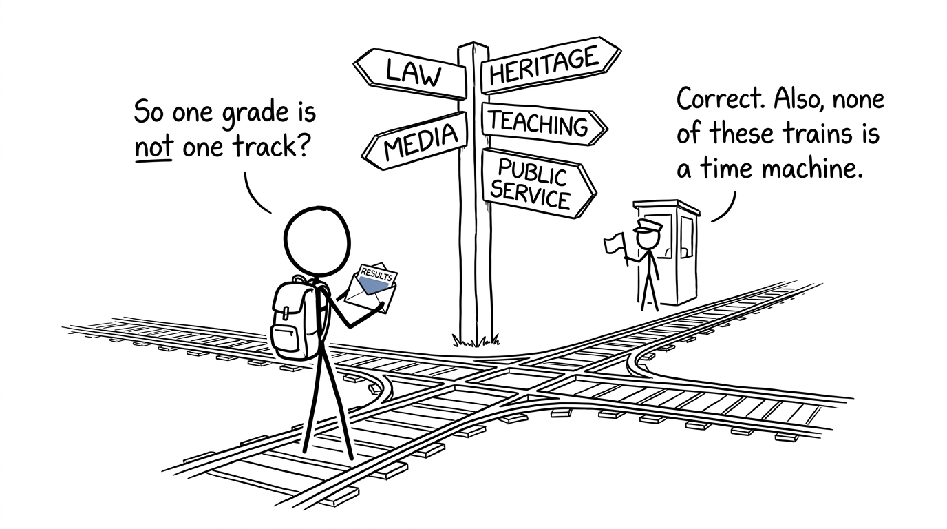 A student discovers that a History result leads to several career tracks
