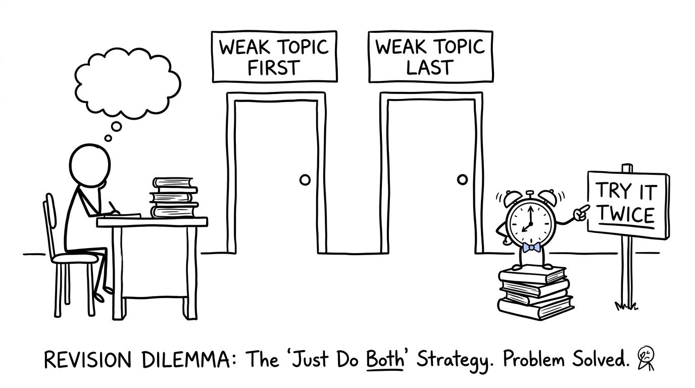 A student choosing when to face a weak revision topic