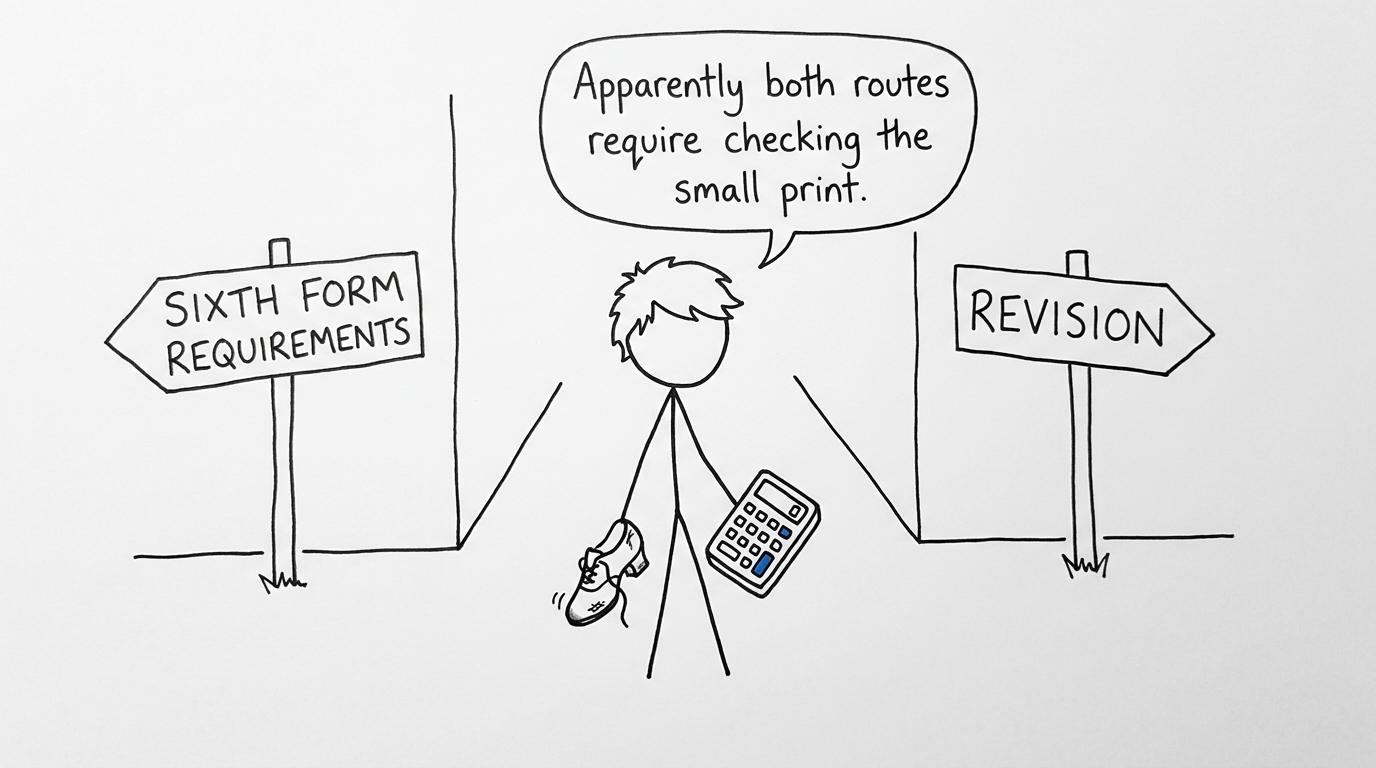 A student checks the small print while choosing between sixth form applications and revision