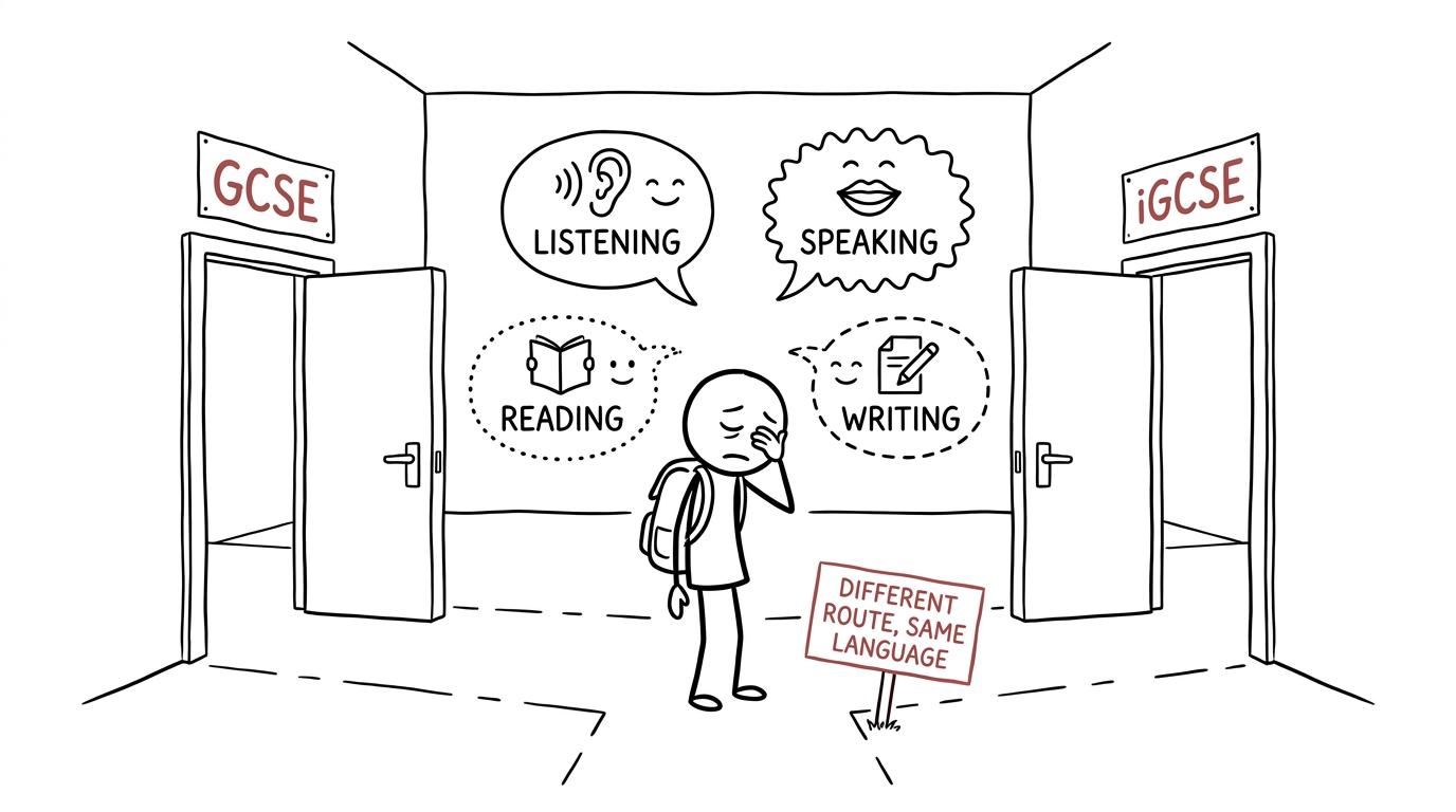 A student discovers that GCSE and iGCSE lead to the same four Spanish language skills