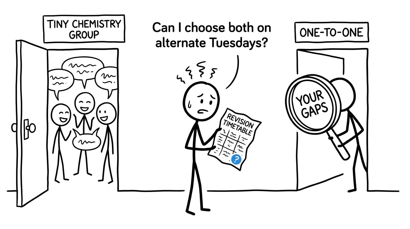 A GCSE student choosing between group and one-to-one tutoring