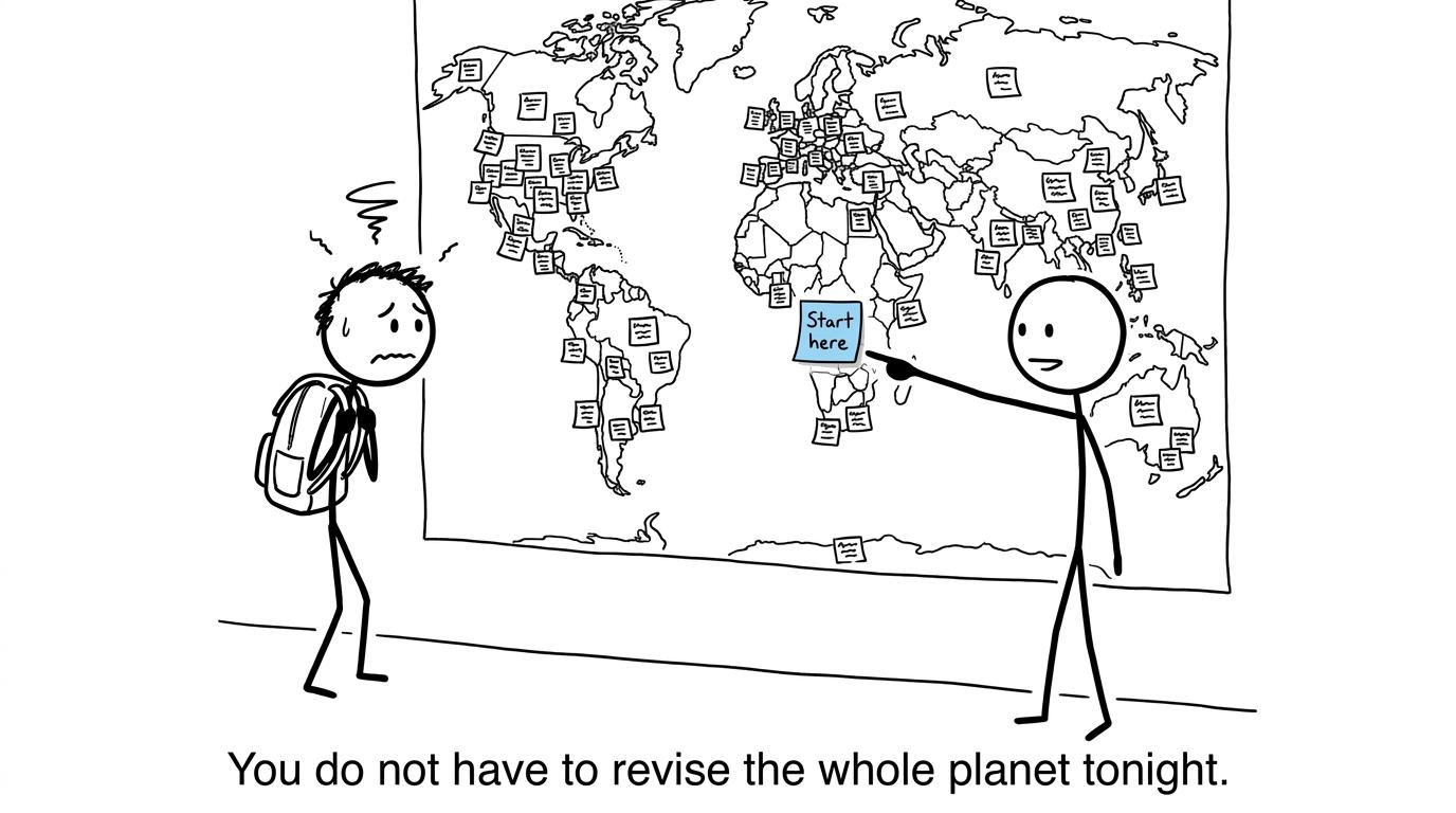 A student is reminded that they do not need to revise the whole planet tonight