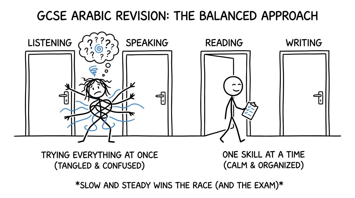 A student visits the four GCSE Arabic skill doors one at a time