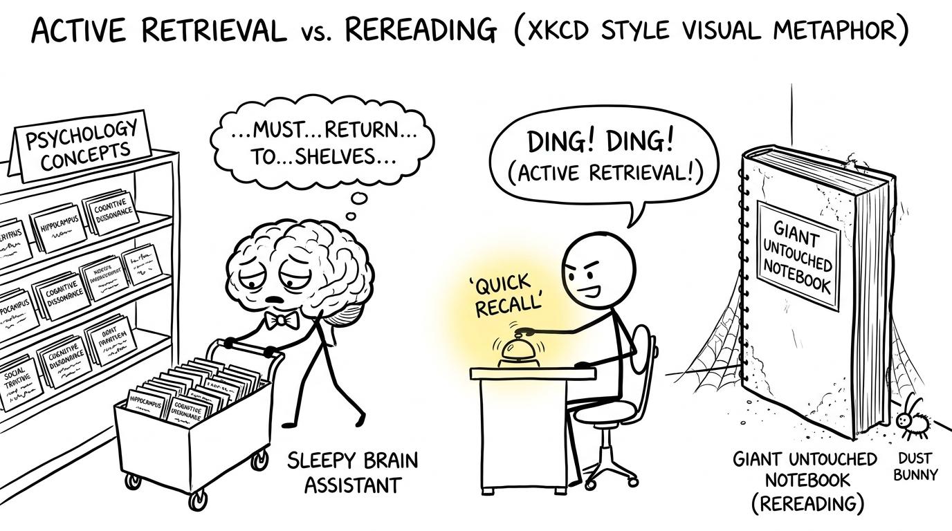 A brain librarian responds to quick recall while an untouched notebook gathers dust