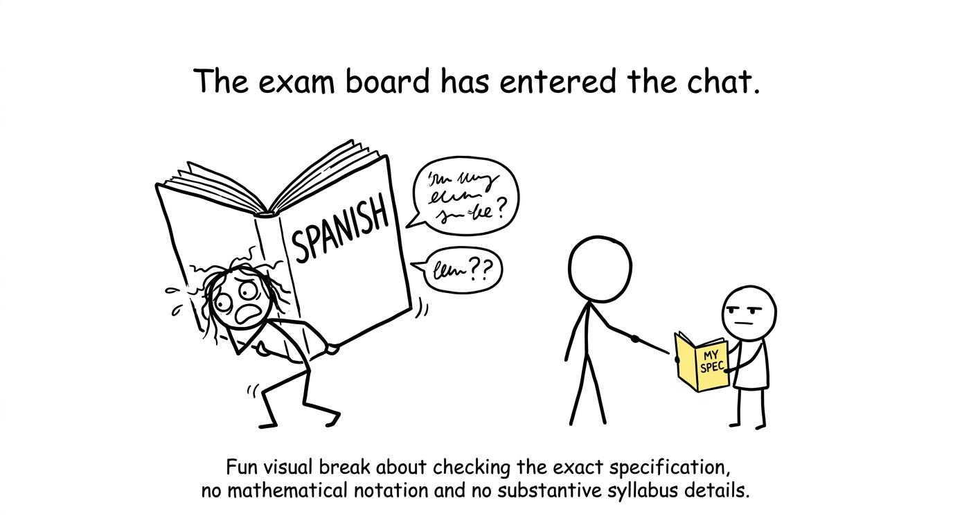 A student learns that the exact exam specification is more useful than a generic revision book