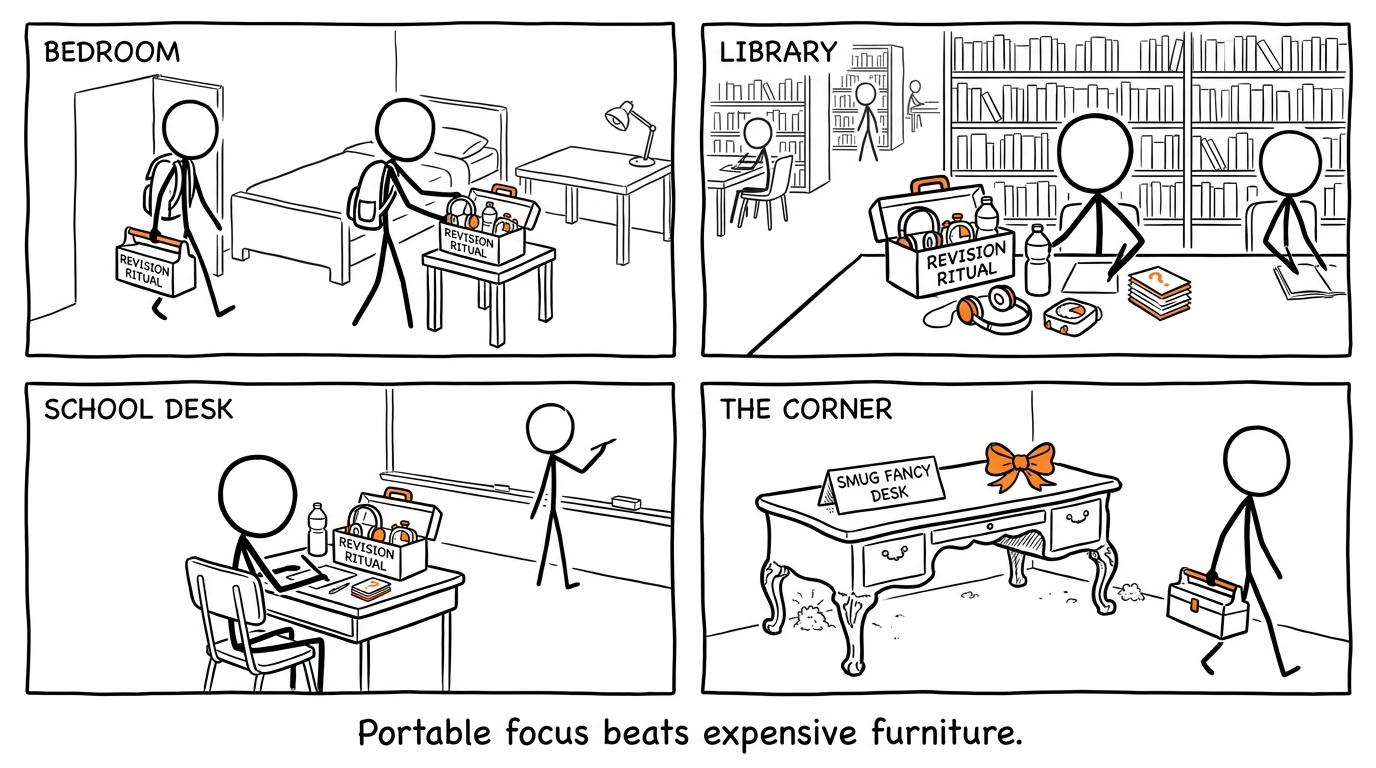 A portable focus ritual working in several revision spaces