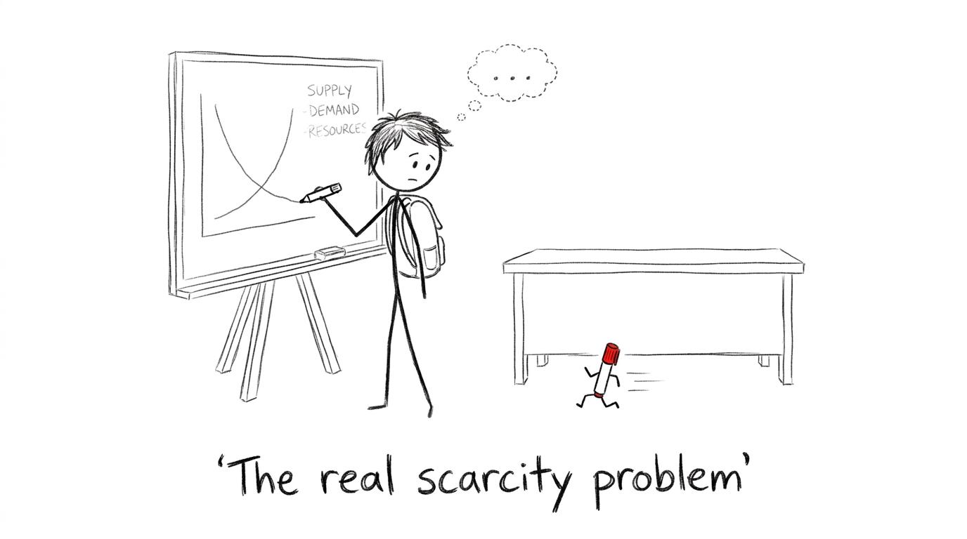 A runaway marker cap demonstrates the real scarcity problem