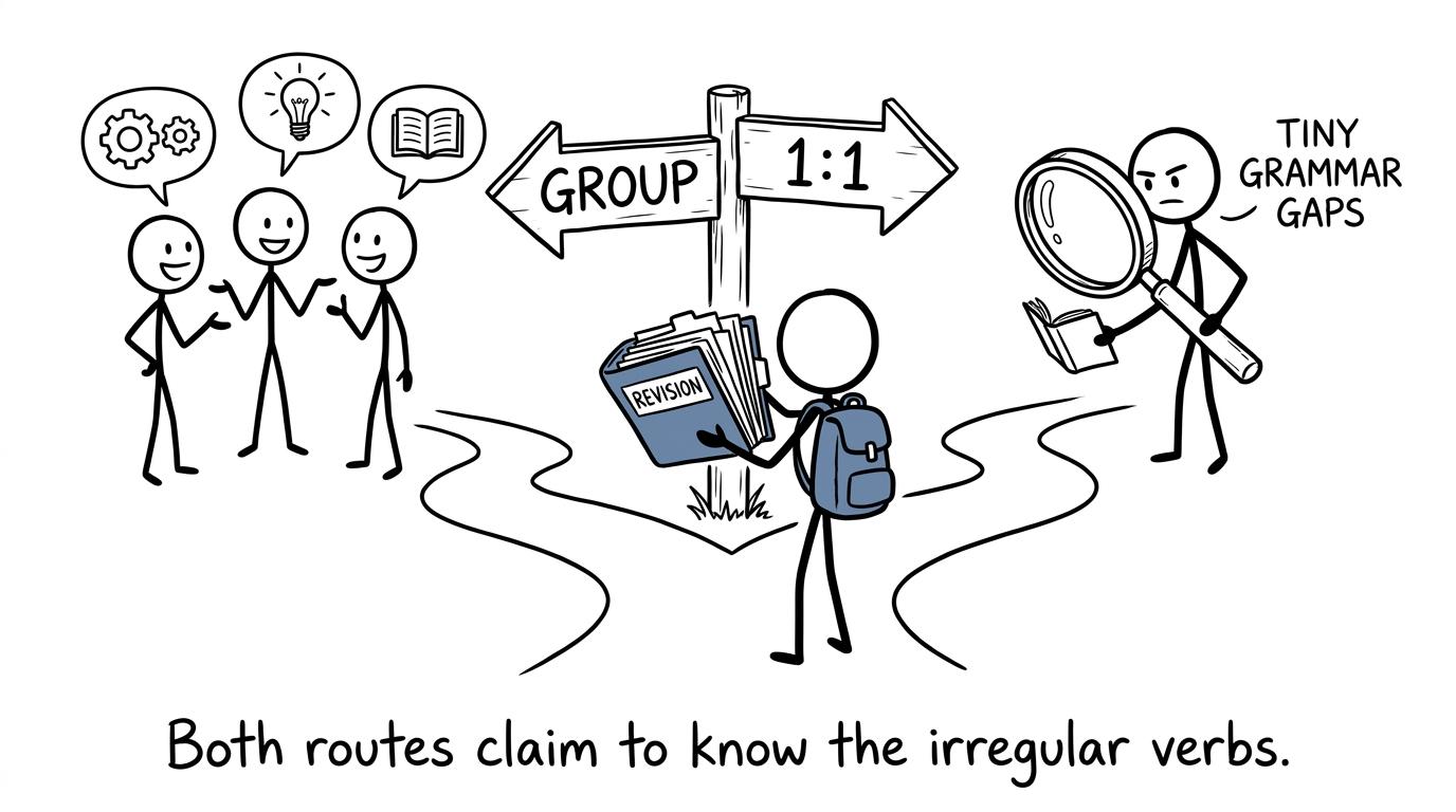 A student choosing between group and individual tutoring routes