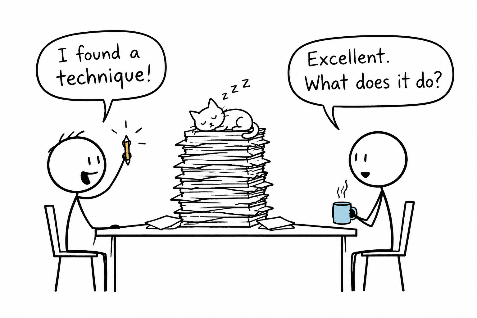 Stick figure students discover that identifying a technique is only the beginning of analysis