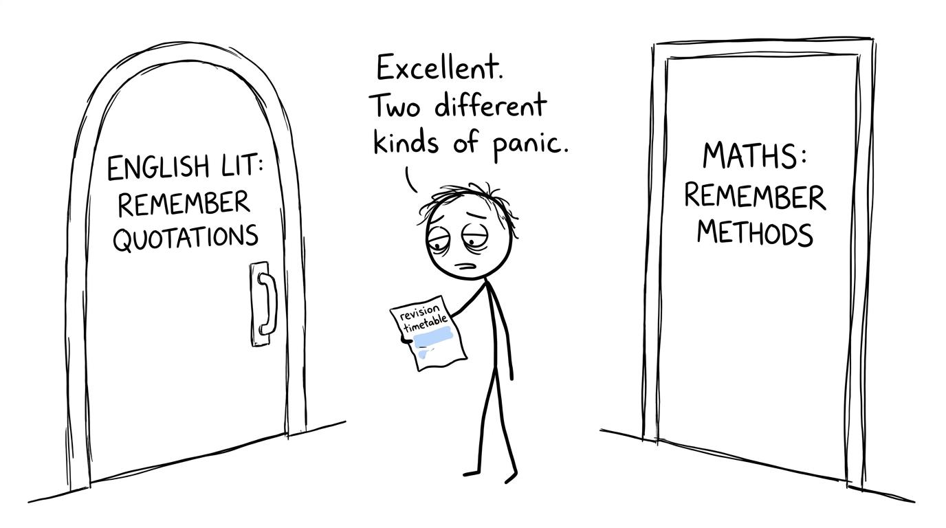 A GCSE student choosing between quotation memory and maths methods