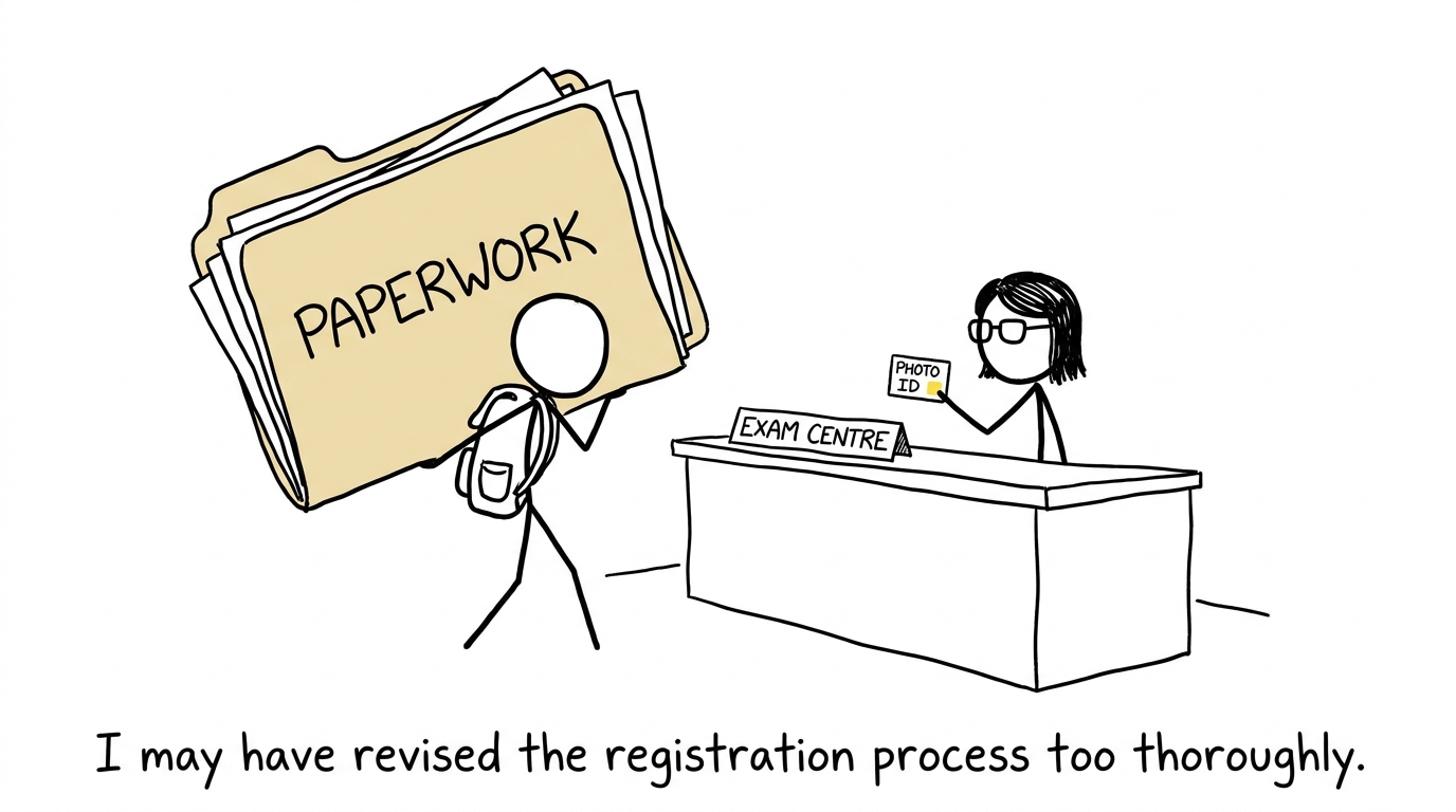 A private candidate arriving with considerably too much paperwork