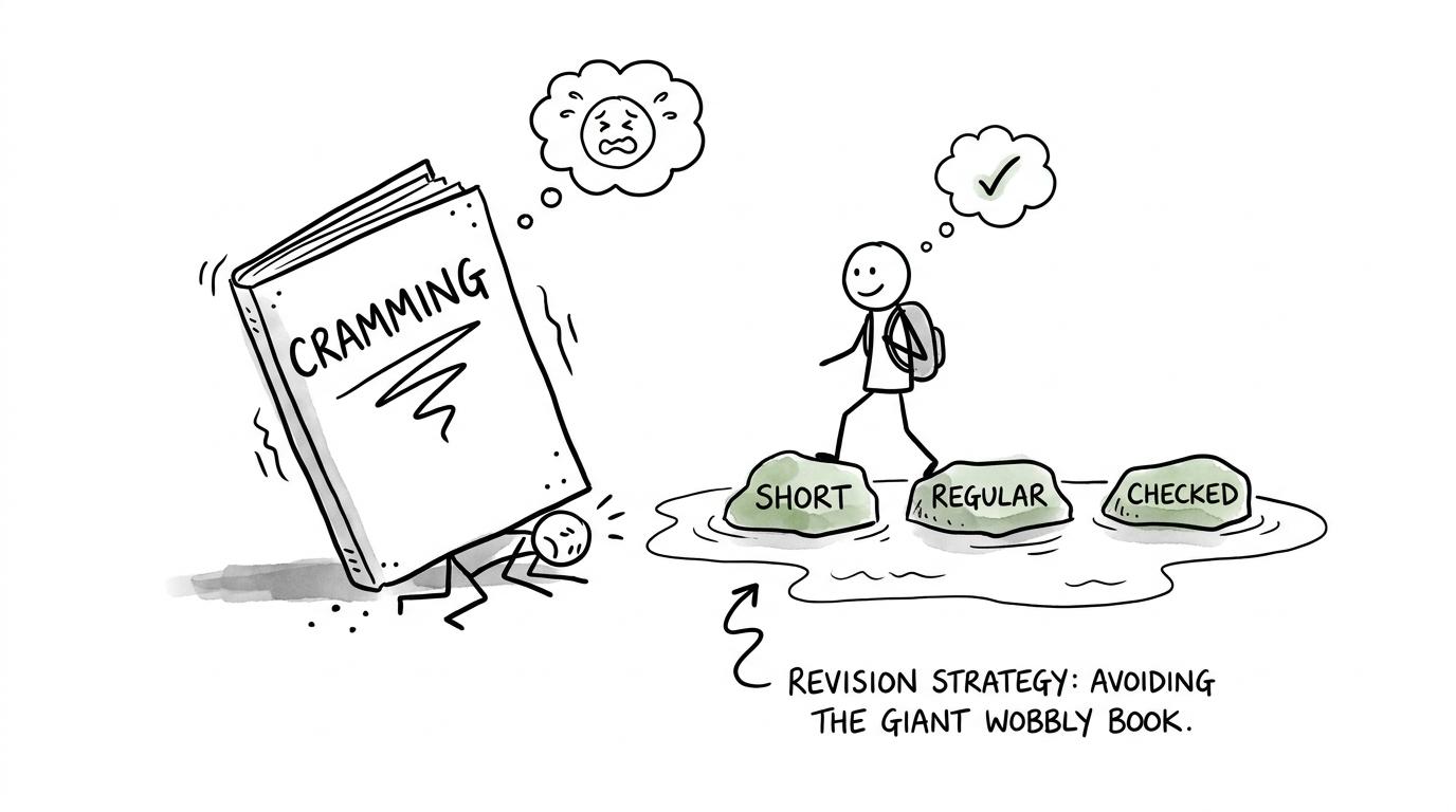 A student choosing short regular revision steps instead of cramming